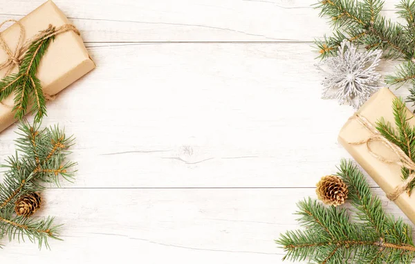 Frohe Weihnachten Rahmen Und Tapete Frohes Neues Jahr Weihnachtsgeschenk Tannenzapfen — Stockfoto