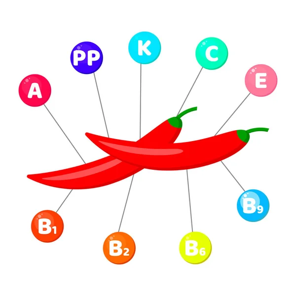 Vektoros Illusztráció Infographics Vitaminok Található Zöldségek Nyomelemek Színes Körök Csilipaprika — Stock Vector