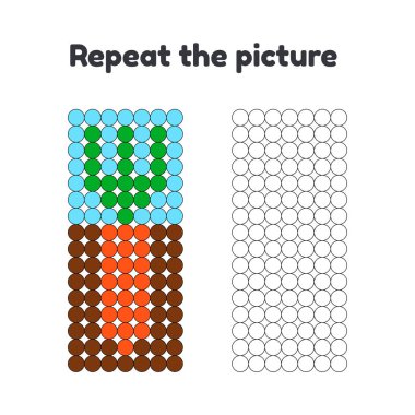 Okul öncesi çocuklar için oyun. Resmi yinelemek. Daireler boya. havuç Bahçe.