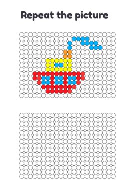 Vektör çizim. Okul öncesi çocuklar için oyun. Resmi yinelemek. Daireler boya. gemi, tekne