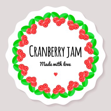 Vektör çizim. Berry reçel için etiket. kızılcık yuvarlak çerçeve