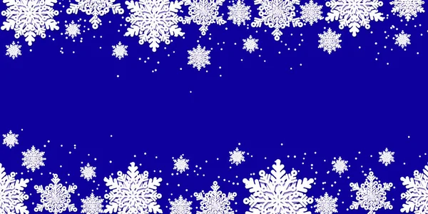 Copos de nieve blancos con sombra sobre fondo azul. Corte de papel. Vect. — Archivo Imágenes Vectoriales