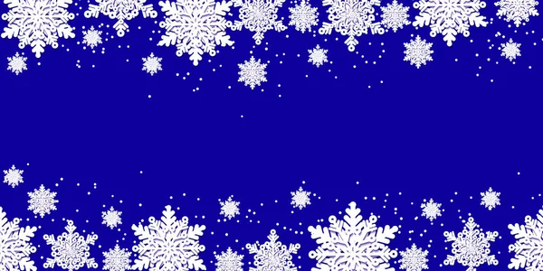 White snowflakes with shadow on blue background. Paper cut. Vect — Stock Vector