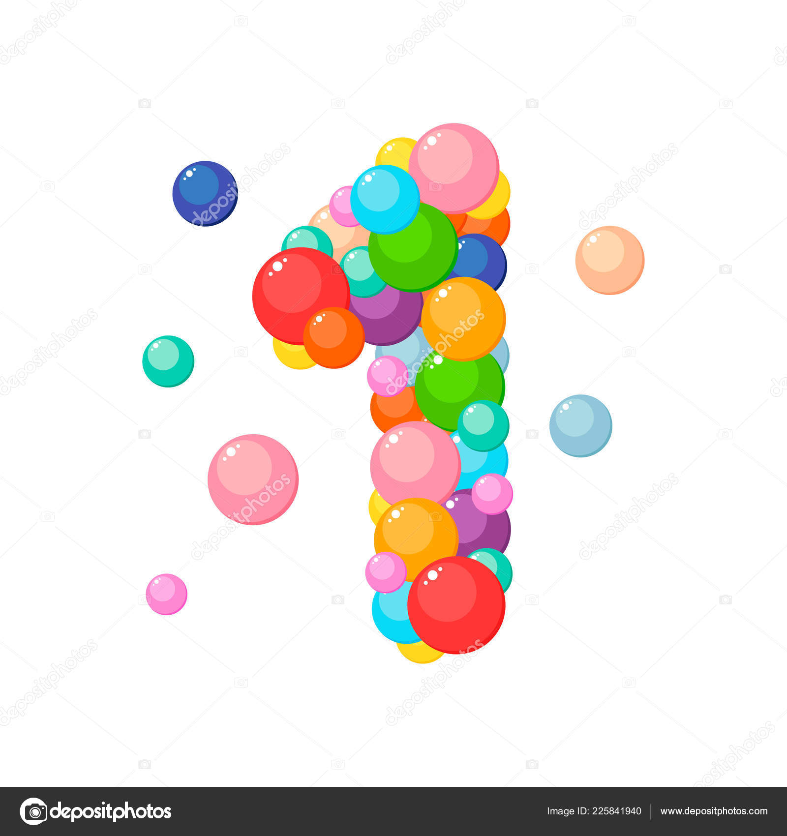 Vector Cartoon Number 1 For Kids Of The Colored Balls Stock
