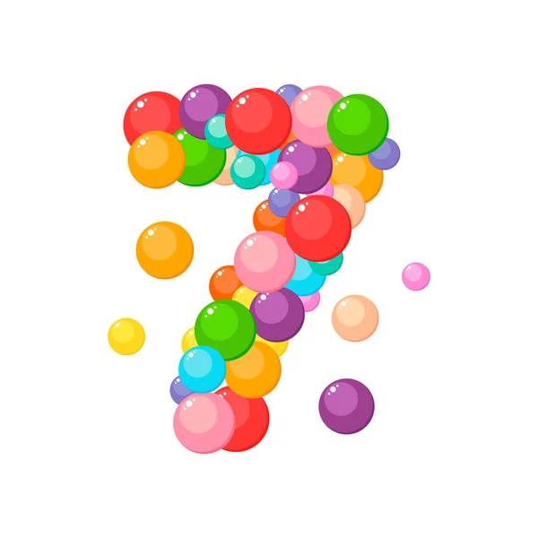 Vektor kreslené číslo 7 pro děti barevných kuliček. — Stockový vektor