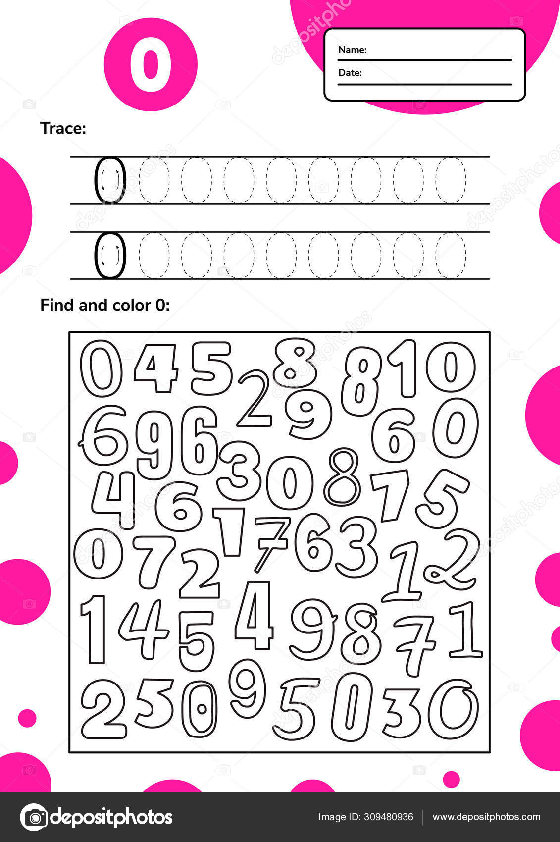 Educational Worksheet For Preschool And School Kids Number Game For Children Trace Find And Color Zero Vector Illustration Vector Image By C Sandstorm Vector Stock 309480936