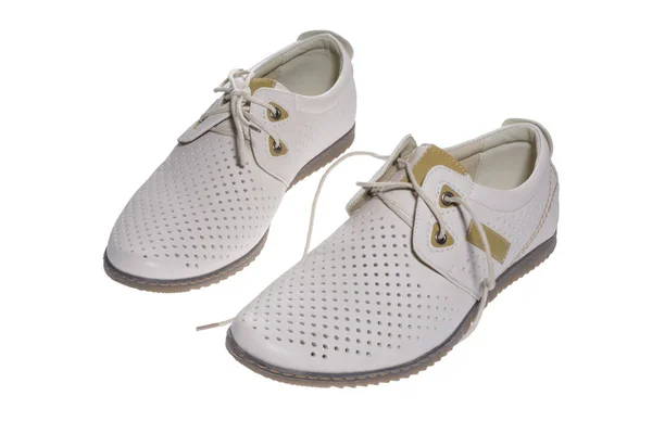 Літній Чоловічий Крем Взуття Білому Тлі — стокове фото