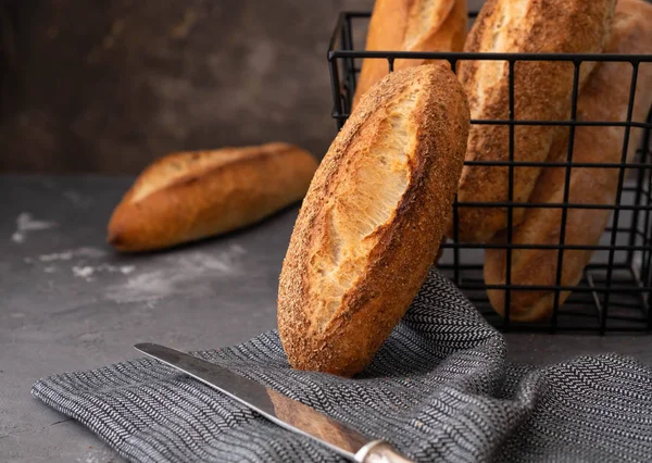 Французька Багети Свіжі Домашній Хліб Копія Простір — стокове фото