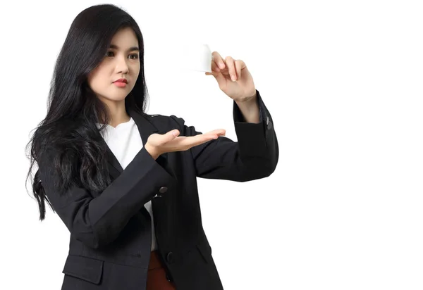 Young Business Woman Holding Coffee White Backgroun — Stock Photo, Image