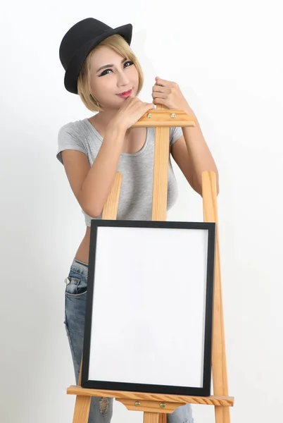 Young Beautiful Asian Woman Jeans Fashion Studio — Stock Photo, Image