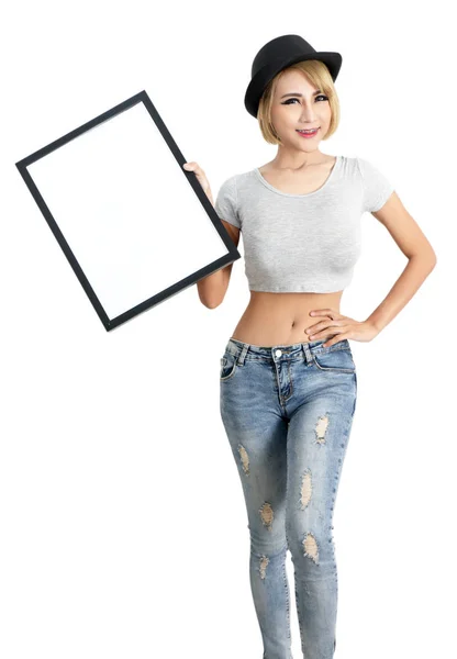 Junge Schöne Asiatische Frau Und Jeans Mode Studio — Stockfoto