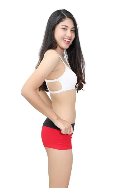 Asiatische Frau Sportbekleidung Mit Weißem Sport Und Roter Short Auf — Stockfoto