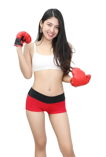 Asiatische Frau Sportbekleidung Mit Weißem Sport Und Roter Short Auf — Stockfoto