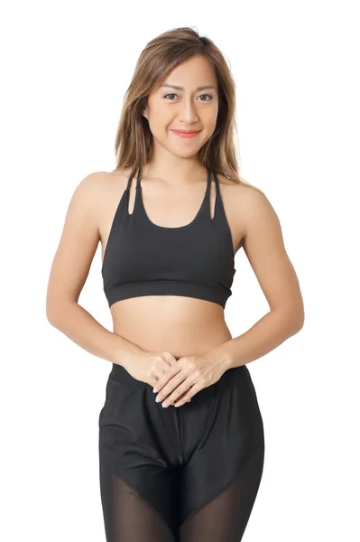 Asian Woman Sportwear Black Sport Bra White Background — Stock Photo, Image