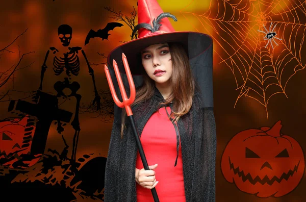 Boszorkány Halloween Éjszaka Háttér — Stock Fotó