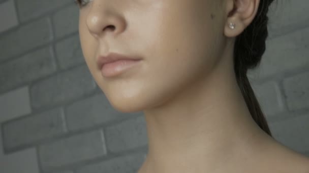 Junges Model Malt Maskenbildnerin Das Mädchen Beim Empfang Beim Maskenbildner — Stockvideo