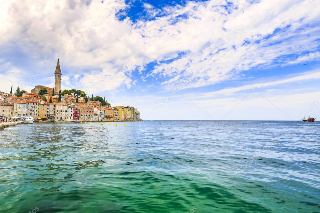 Cityscape of the Istrian village Rovinj Croatia on the Adriatic sea region. Rovinj is a popular, travel and touristic destination.
