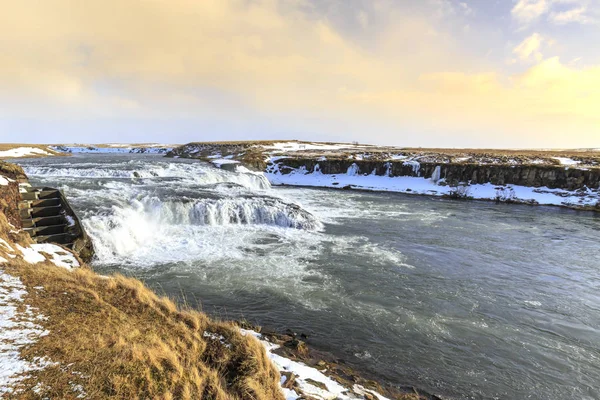 Wodospady Znajdujące Się Pobliżu Hella Przy Trasie Islandia Sezonie Zimowym — Zdjęcie stockowe