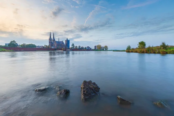 Prachtige Zonsondergang Bij Land Van Cuijk Klein Dorp Populair Toeristisch — Stockfoto