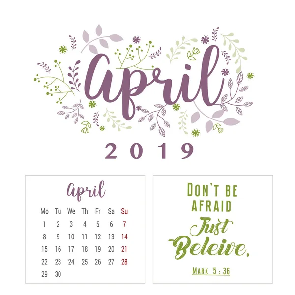 Kalender 2019, blomma design — Stock vektor