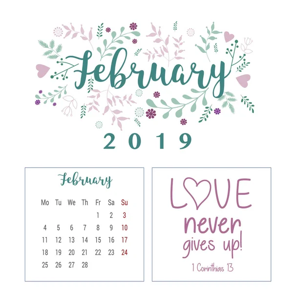Calendar 2019, flower design — Stock Photo, Image