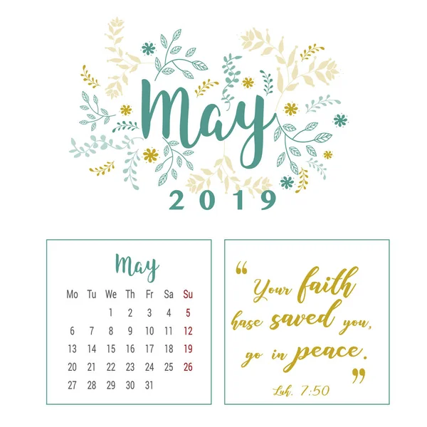 Kalender 2019, blomma design — Stock vektor