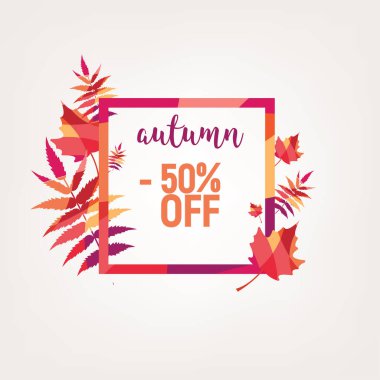Yapraklardan sonbahar indirimi için parlak bir pankart. Vektör illüstrasyonu.
