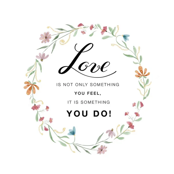 Bibelcitat, vers: Kärlek är inte bara något du känner, det är något du gör. Modern kalligrafi. Kristen affisch — Stockfoto