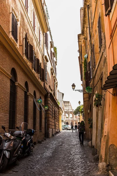 Narrow Old Ancient Cobblestone Street Rome Italy Warm — Stock Photo, Image