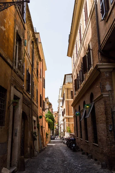 Narrow Old Ancient Cobblestone Street Rome Italy Warm — Stock Photo, Image