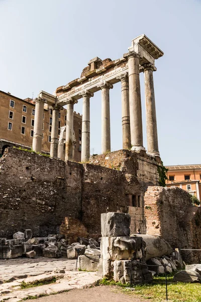 Ampla Vista Das Ruínas Templo Saturno Foru Romano — Fotografia de Stock