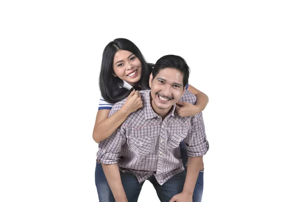 Romântico Ásia Casal Amor Ter Diversão Juntos Posando Isolado Sobre — Fotografia de Stock