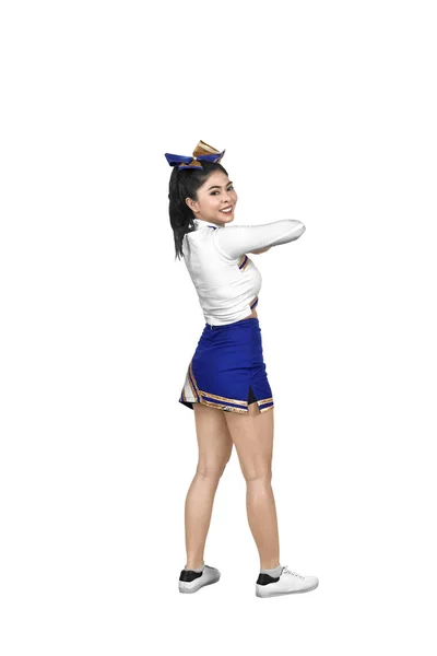 Joyeux Asiatique Cheerleader Action Posant Isolé Sur Fond Blanc — Photo