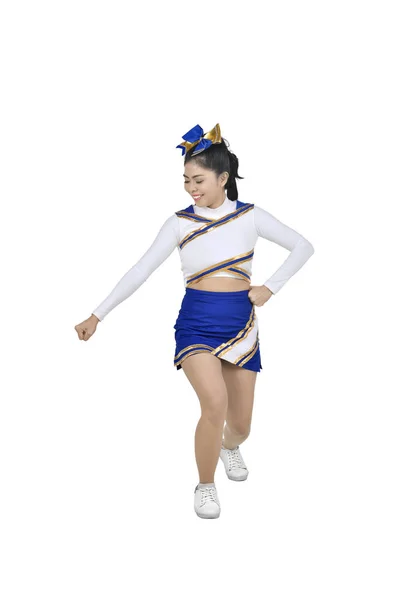 Mooie Aziatische Cheerleader Actie Poseren Geïsoleerd Witte Achtergrond — Stockfoto