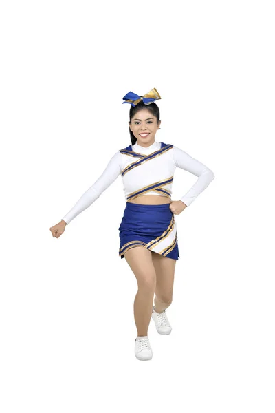 Happy Asian Cheerleader Action Posing Isolated White Background — Stock Photo, Image