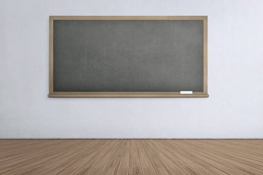 Sınıf üzerinde ahşap zemin ile boş yazı tahtası