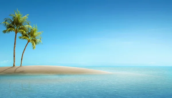 Kleine Eiland Met Palmboom Oceaan Achtergrond — Stockfoto