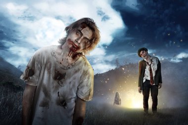 Grup yürüyüş zombi gece açık. Cadılar Bayramı kavramı