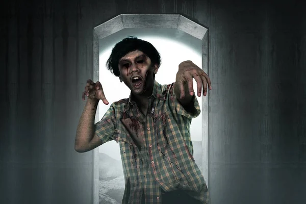 Scary Zombie Man Coming Creepy Place Halloween Concept — Stock Photo, Image