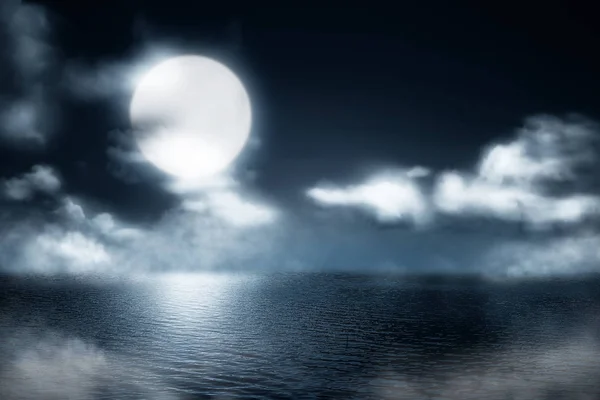 Dimmiga Sjön Natten Med Moonlight Bakgrund Halloween Bakgrund — Stockfoto