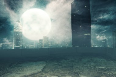 Cityscape gece dramatik görünümü. Cadılar Bayramı arka plan