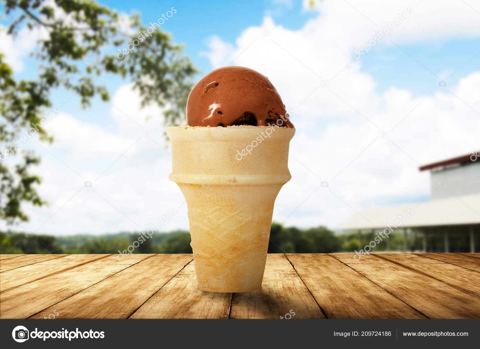 Ice Creams Wooden Table Blue Sky Background Stock Photo by ©leolintang  209724186