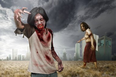 Öfke yüz ile iki korkunç zombiler terk edilmiş şehrin perili. Cadılar Bayramı kavramı