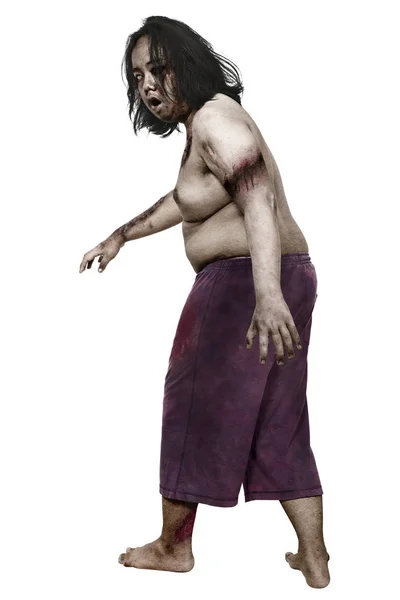 Retrato Del Aterrador Hombre Zombi Con Sangre Cuerpo Posando Aislado —  Fotos de Stock