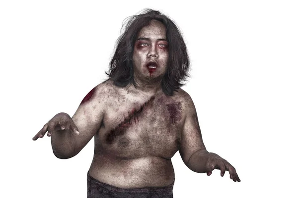 Porträt Von Zombie Mann Mit Schmutzigem Körper Posiert Isoliert Auf Stockfoto