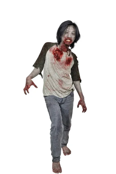Przerażające Zombie Man Ręce Drapania Stojący Białym Tle Nad Białym — Zdjęcie stockowe