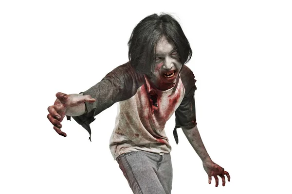 Podobizna Muže Rozzlobený Zombie Krvavou Úst Představuje Izolované Bílém Pozadí — Stock fotografie