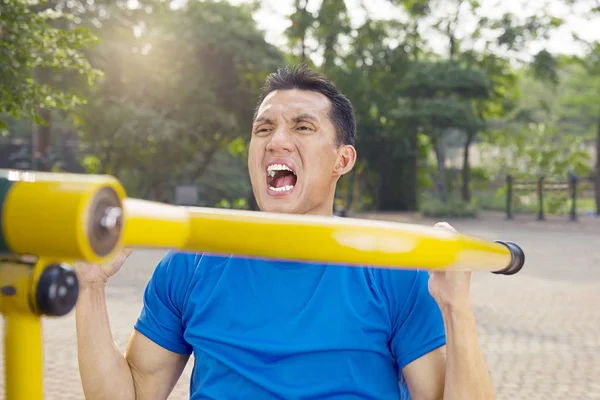 Attractive Asian Man Doing Working Out Outdoor Gym — Stok Foto
