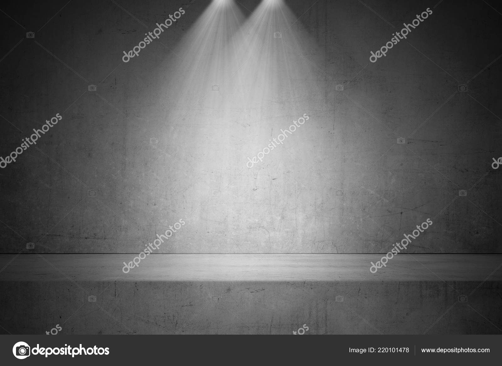 Concrete Table Ceiling Lights Gray Wall Background Stock