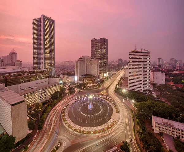 Blick Von Oben Auf Den Kreisverkehr Auf Jakarta Der Nacht — Stockfoto
